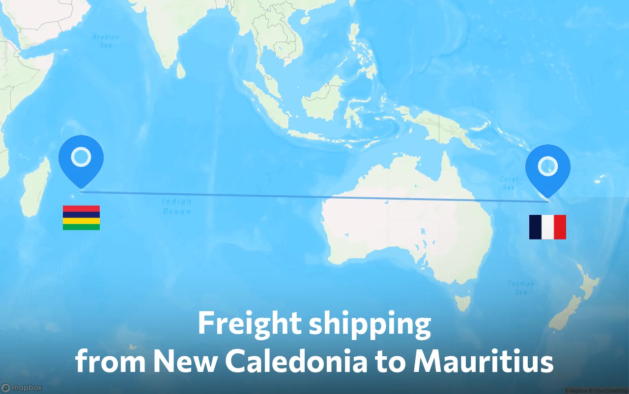 Shipping route from New Caledonia to Mauritius