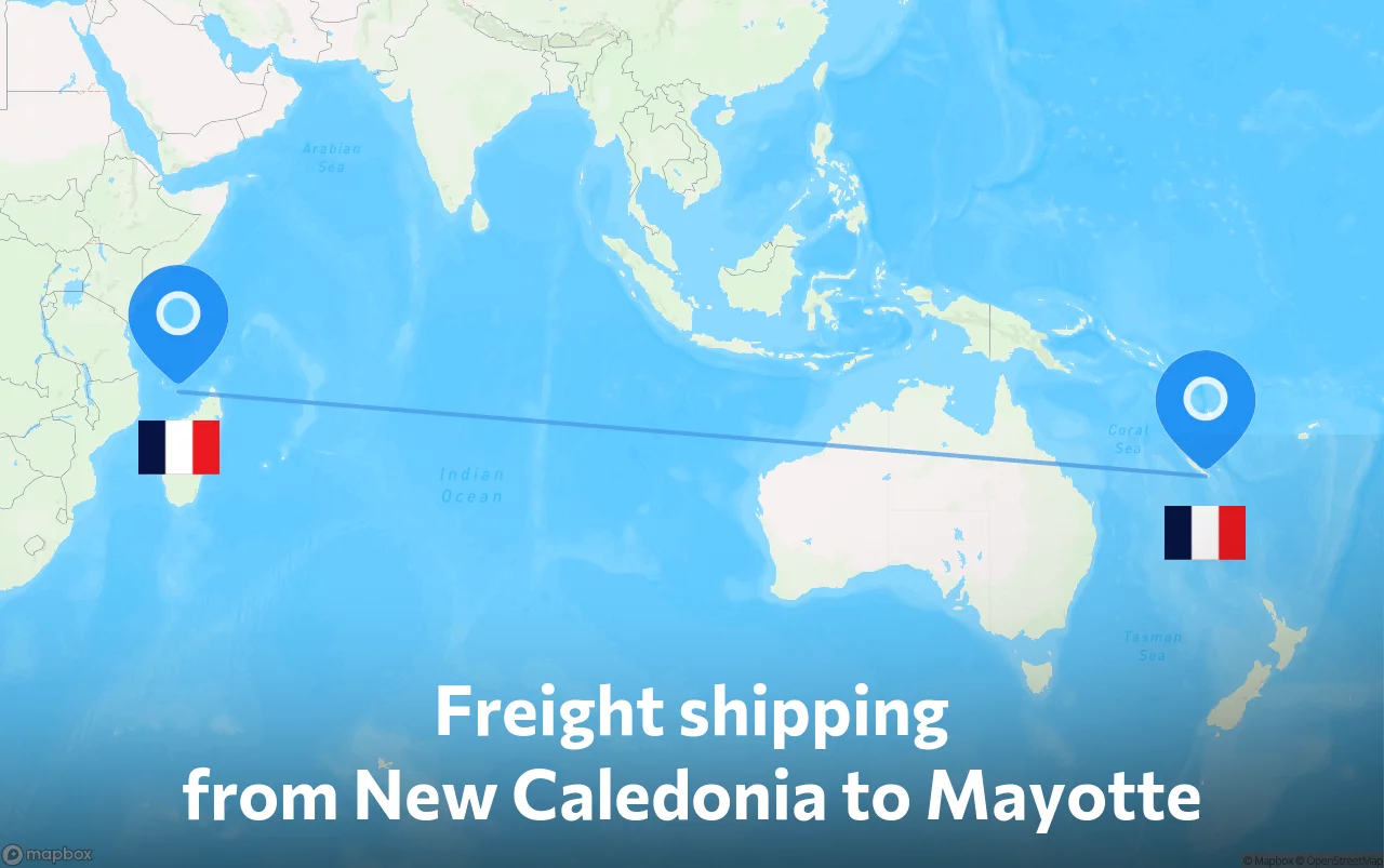 Shipping route from New Caledonia to Mayotte