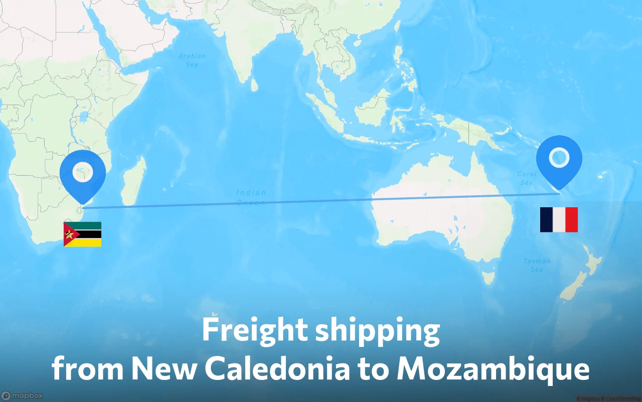 Shipping route from New Caledonia to Mozambique