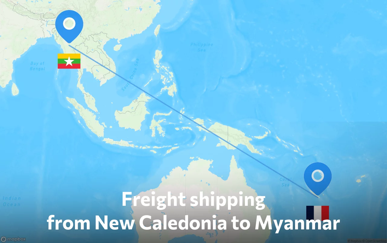 Shipping route from New Caledonia to Myanmar