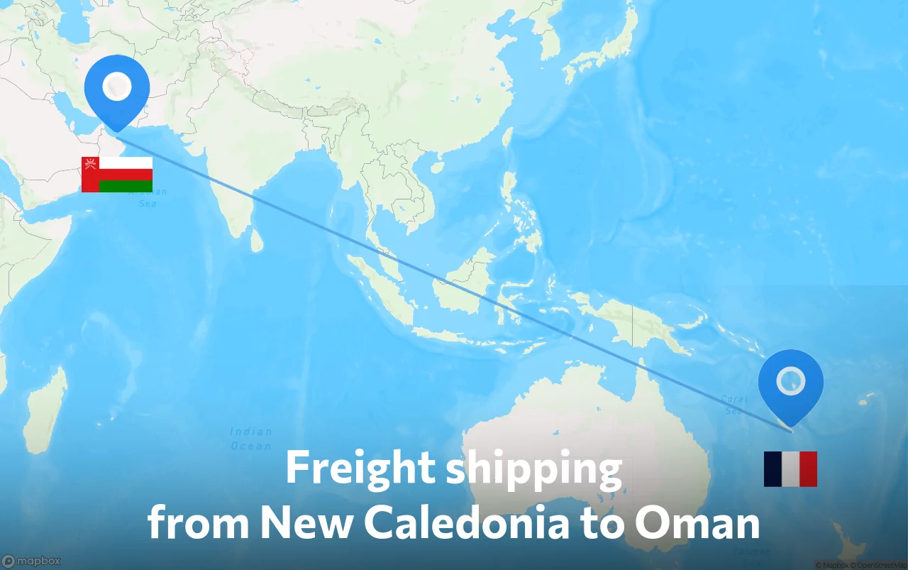 Shipping route from New Caledonia to Oman