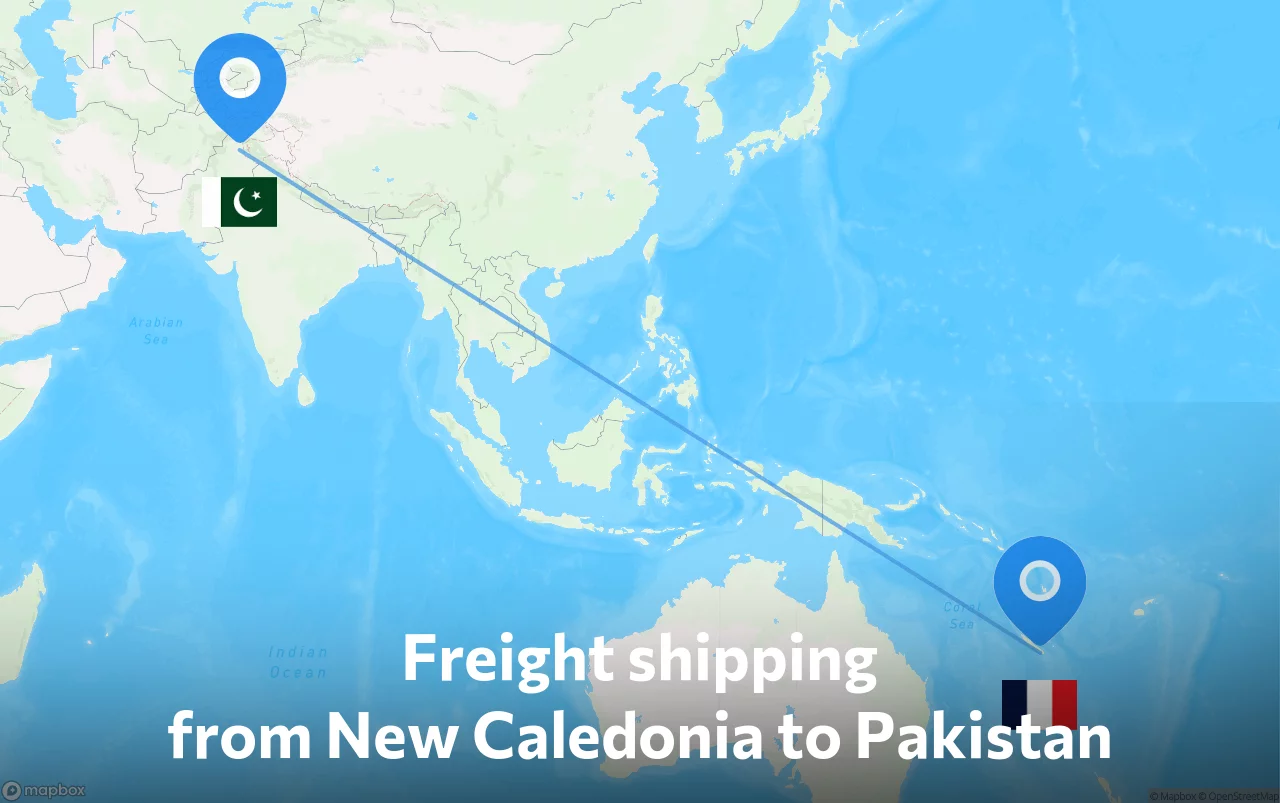 Shipping route from New Caledonia to Pakistan