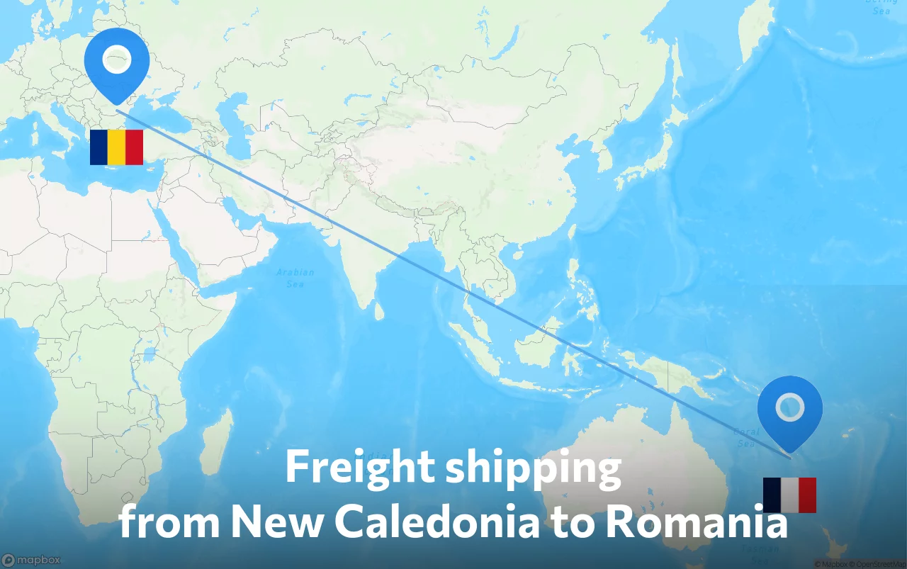 Shipping route from New Caledonia to Romania