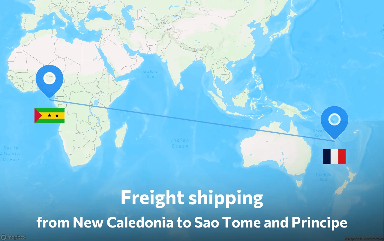 Shipping route from New Caledonia to Sao Tome and Principe