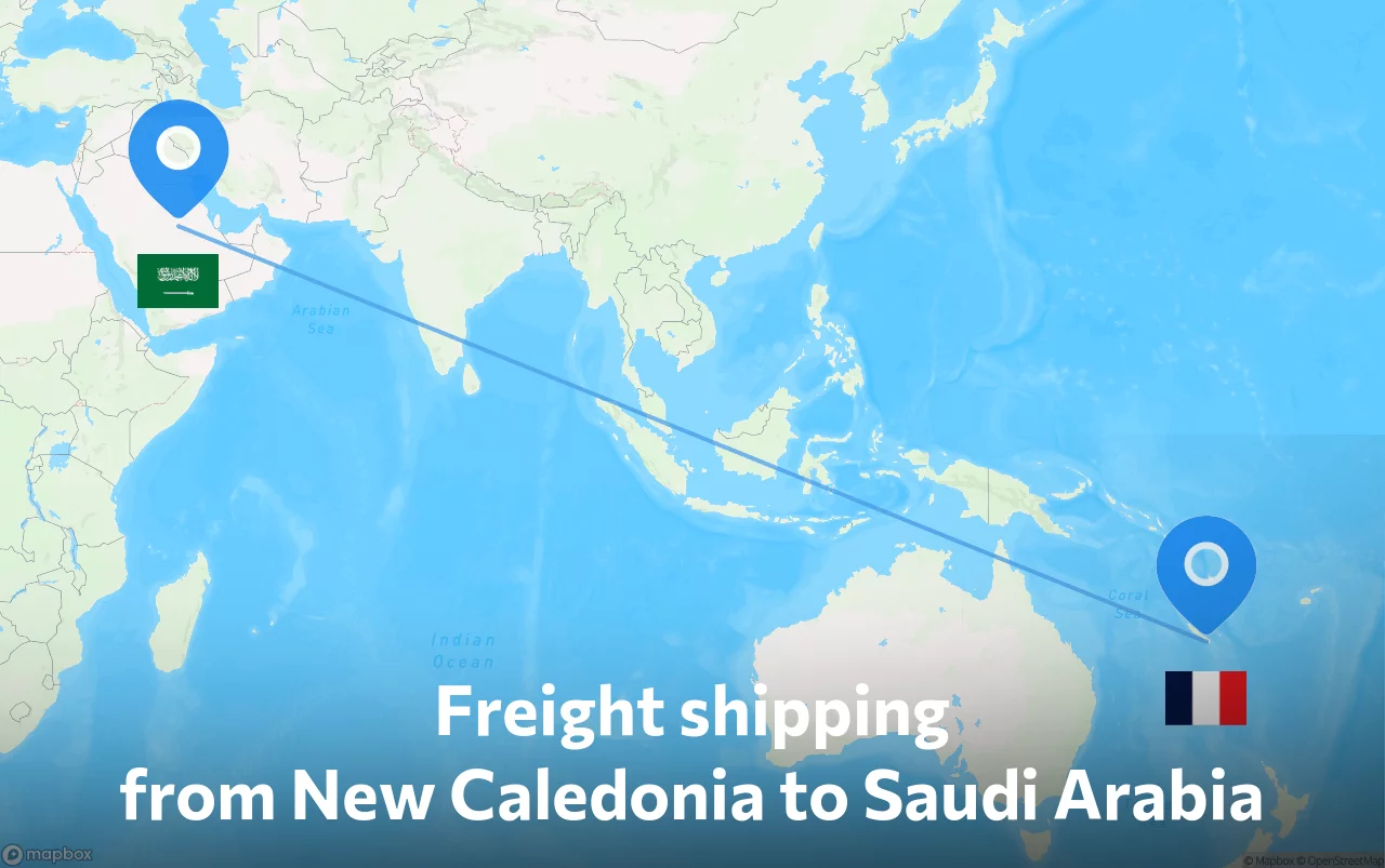 Shipping route from New Caledonia to Saudi Arabia