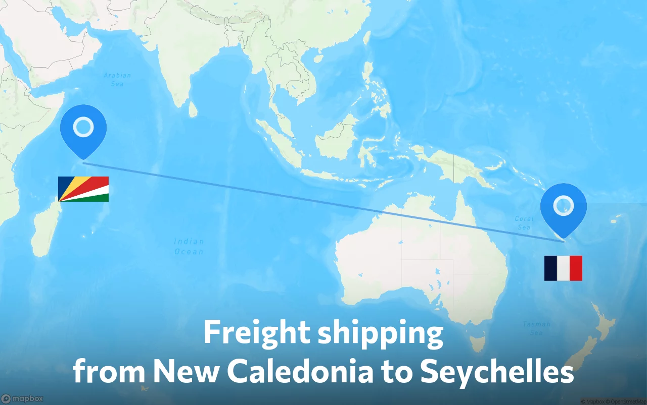 Shipping route from New Caledonia to Seychelles