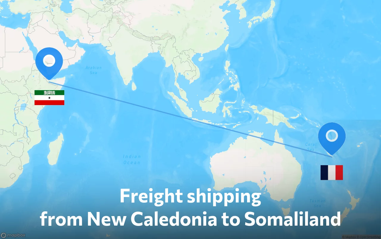 Shipping route from New Caledonia to Somaliland