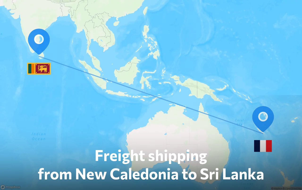 Shipping route from New Caledonia to Sri Lanka