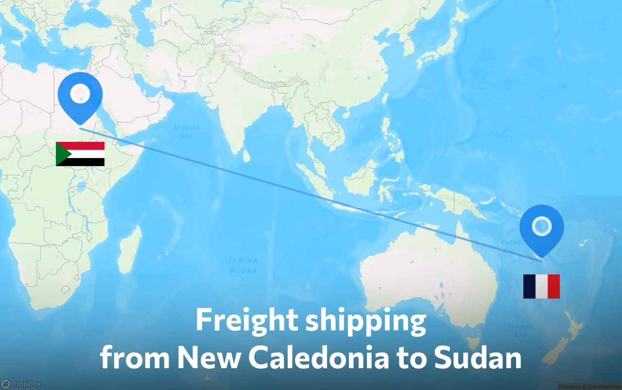Shipping route from New Caledonia to Sudan