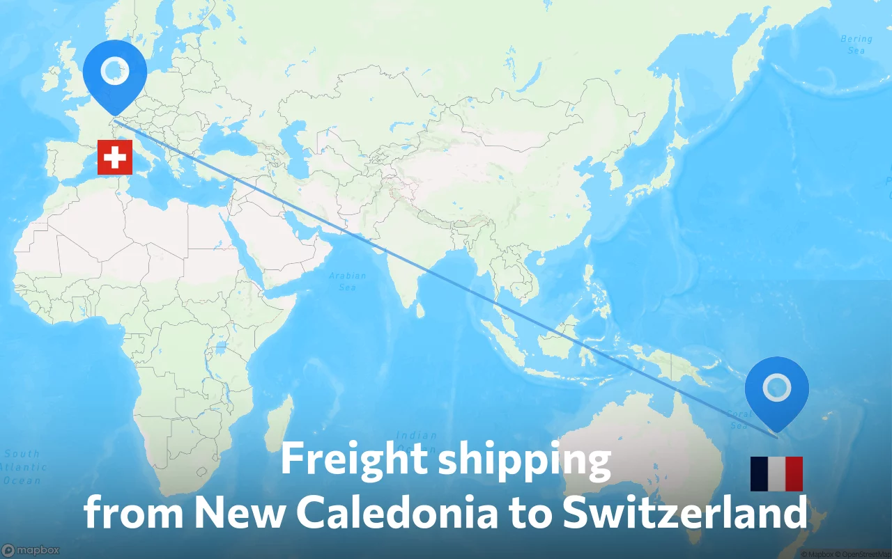 Shipping route from New Caledonia to Switzerland
