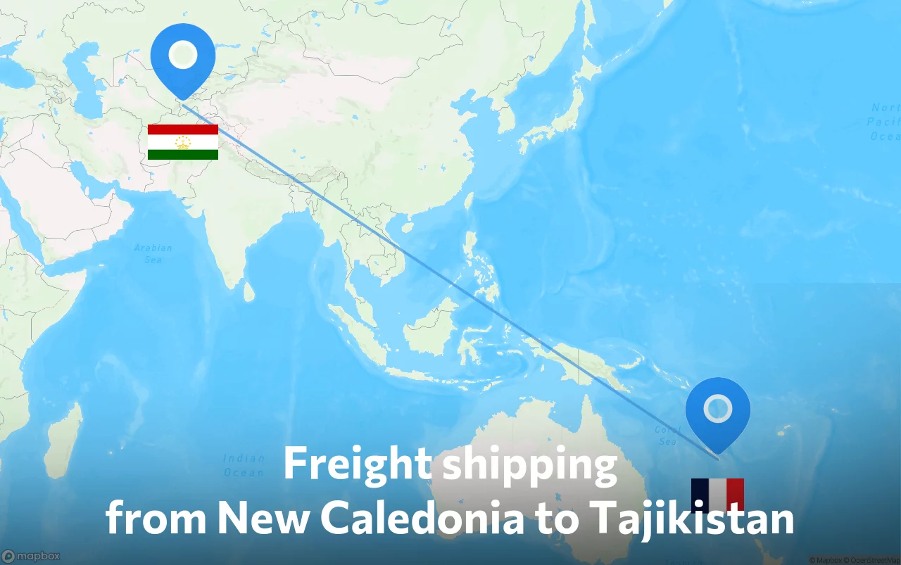 Shipping route from New Caledonia to Tajikistan