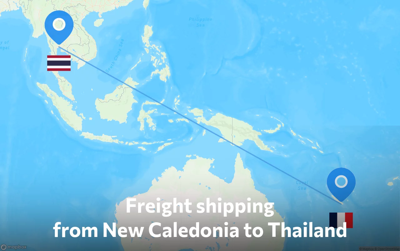 Shipping route from New Caledonia to Thailand