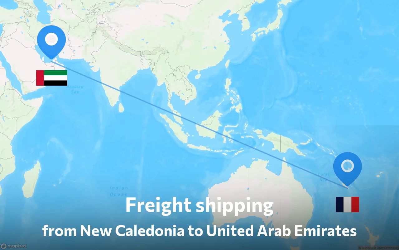Shipping route from New Caledonia to United Arab Emirates