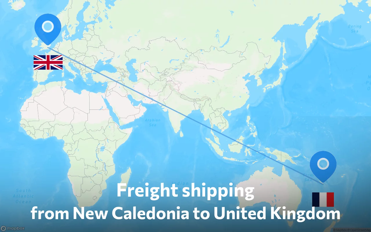 Shipping route from New Caledonia to United Kingdom