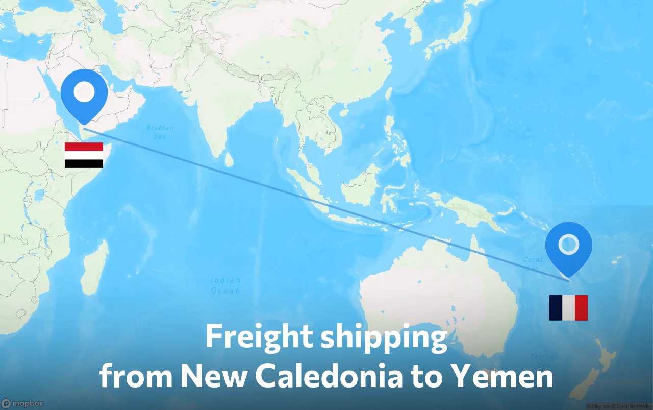 Shipping route from New Caledonia to Yemen