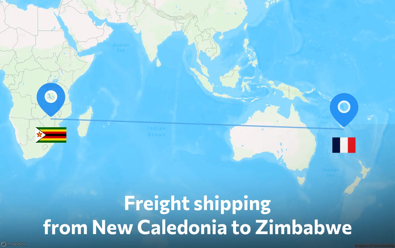 Shipping route from New Caledonia to Zimbabwe