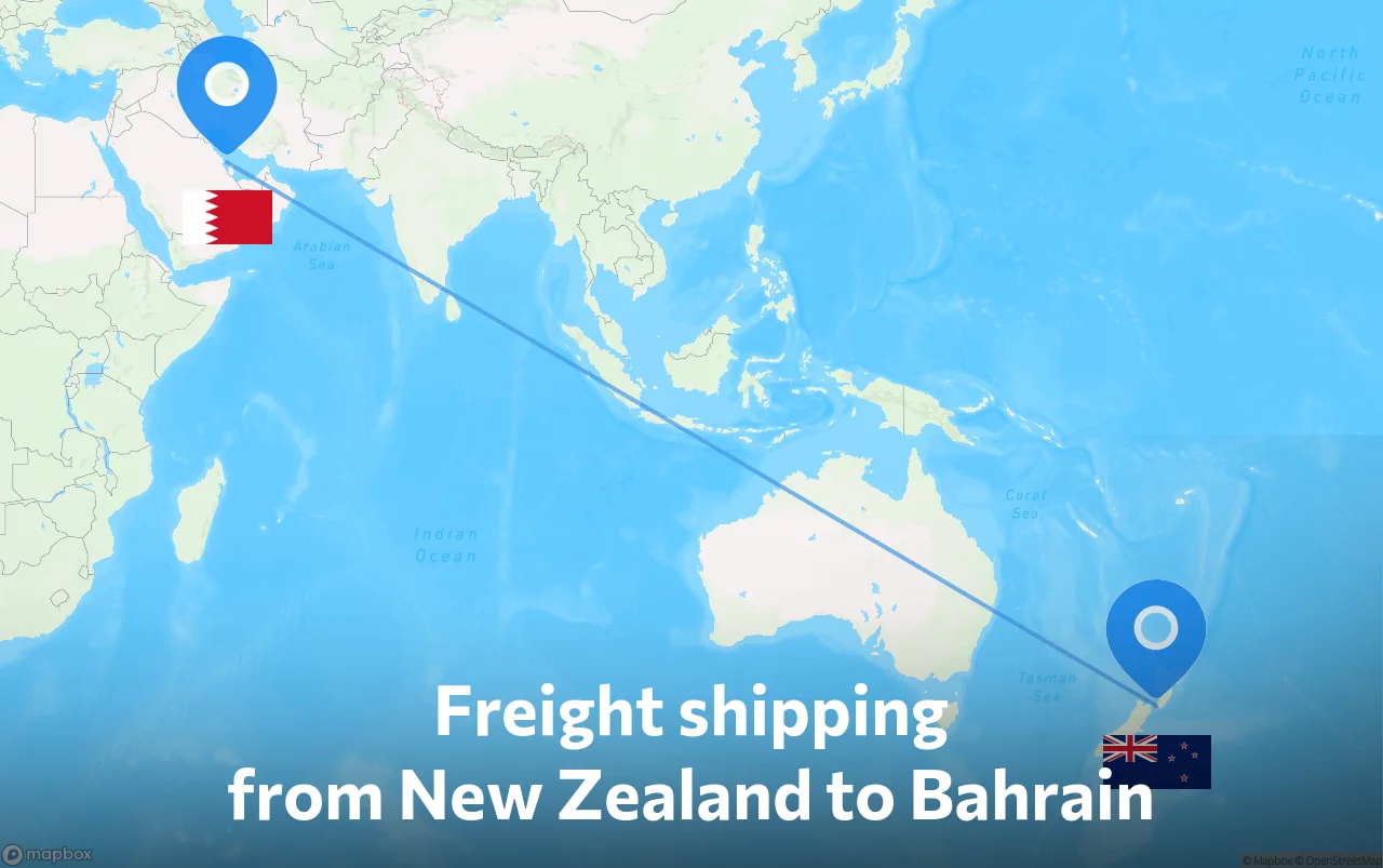 Shipping route from New Zealand to Bahrain