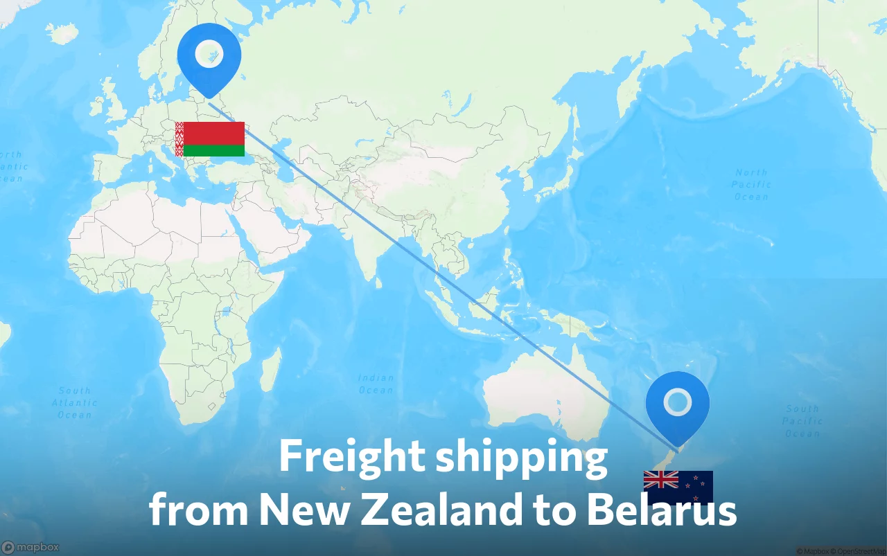 Shipping route from New Zealand to Belarus