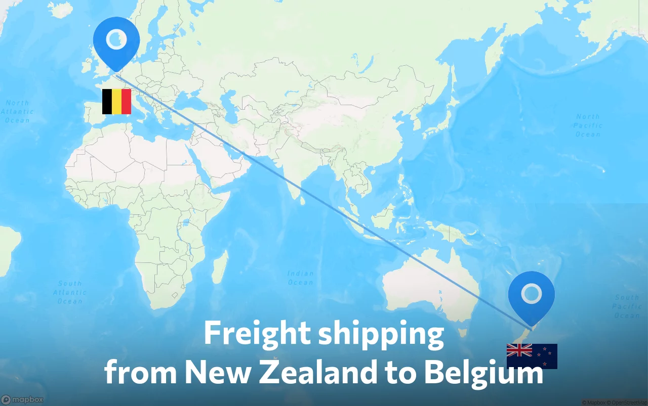Shipping route from New Zealand to Belgium