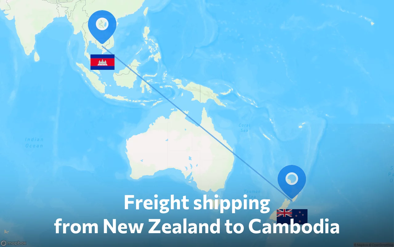 Shipping route from New Zealand to Cambodia
