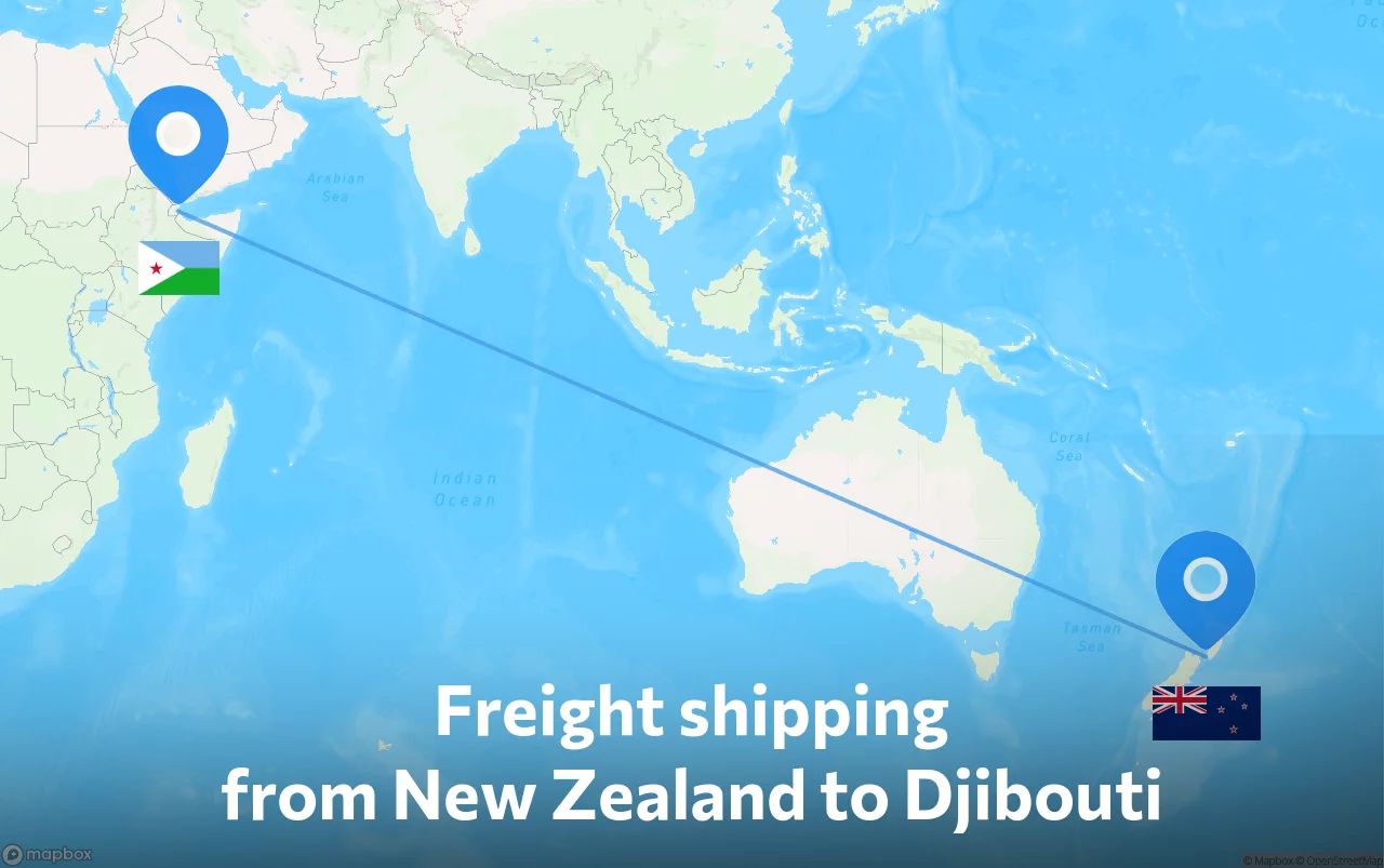 Shipping route from New Zealand to Djibouti