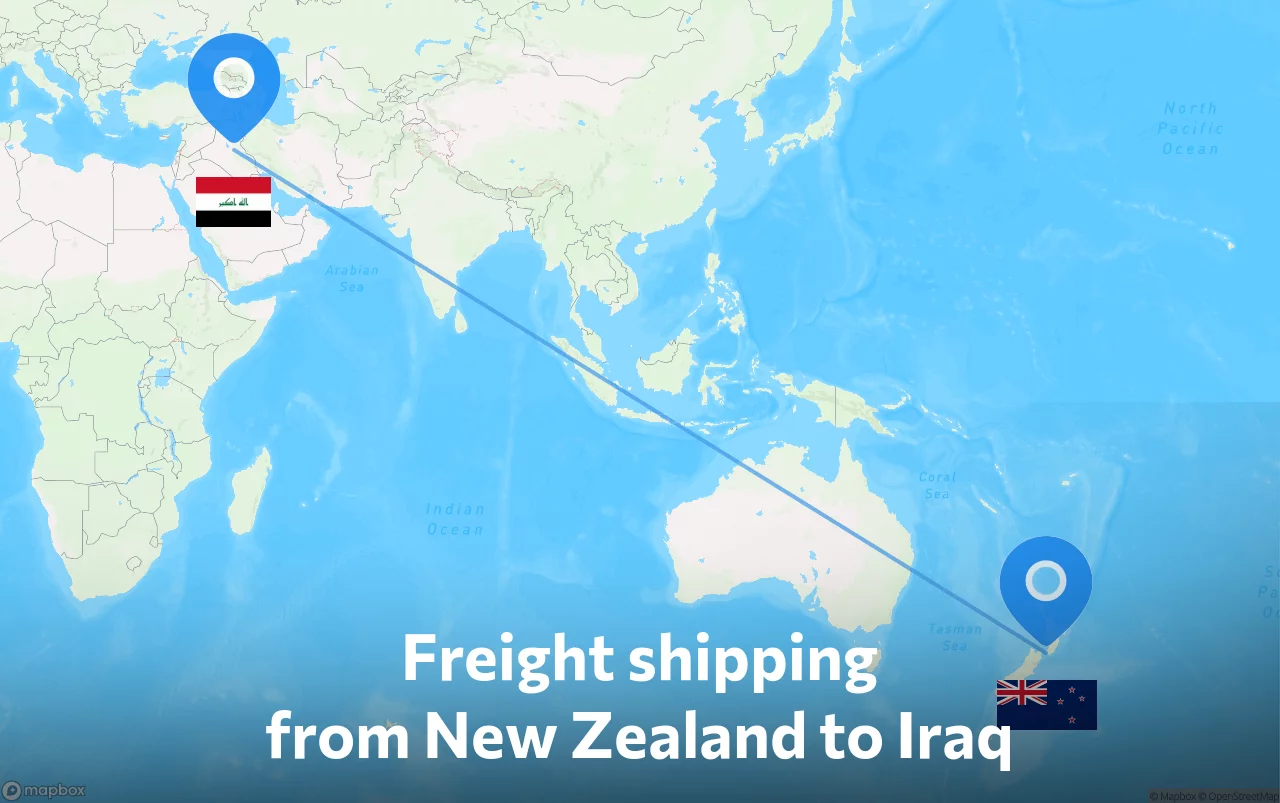 Shipping route from New Zealand to Iraq