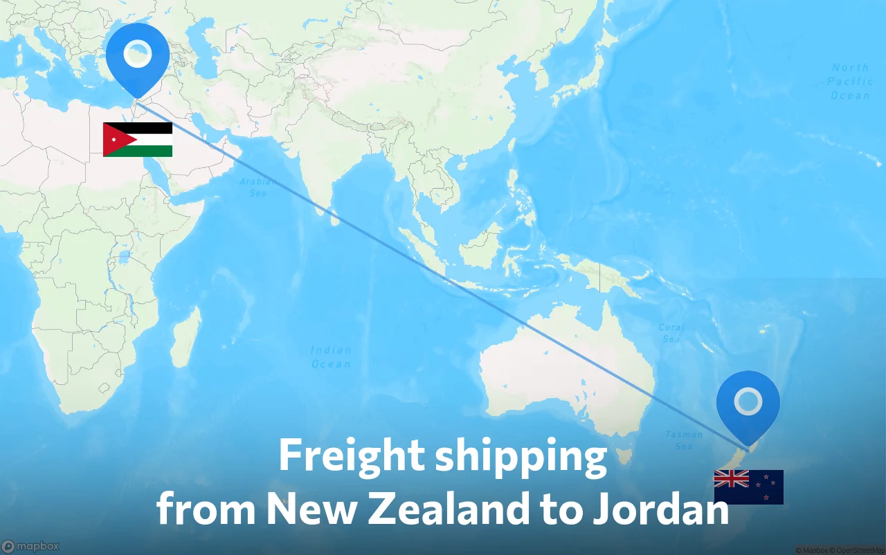 Shipping route from New Zealand to Jordan