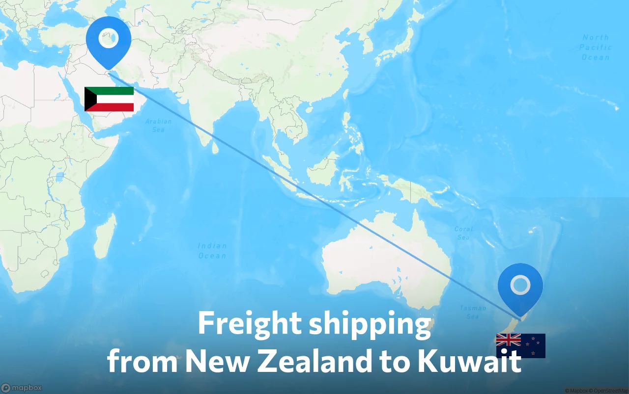 Shipping route from New Zealand to Kuwait