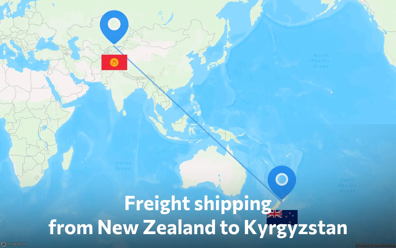 Shipping route from New Zealand to Kyrgyzstan