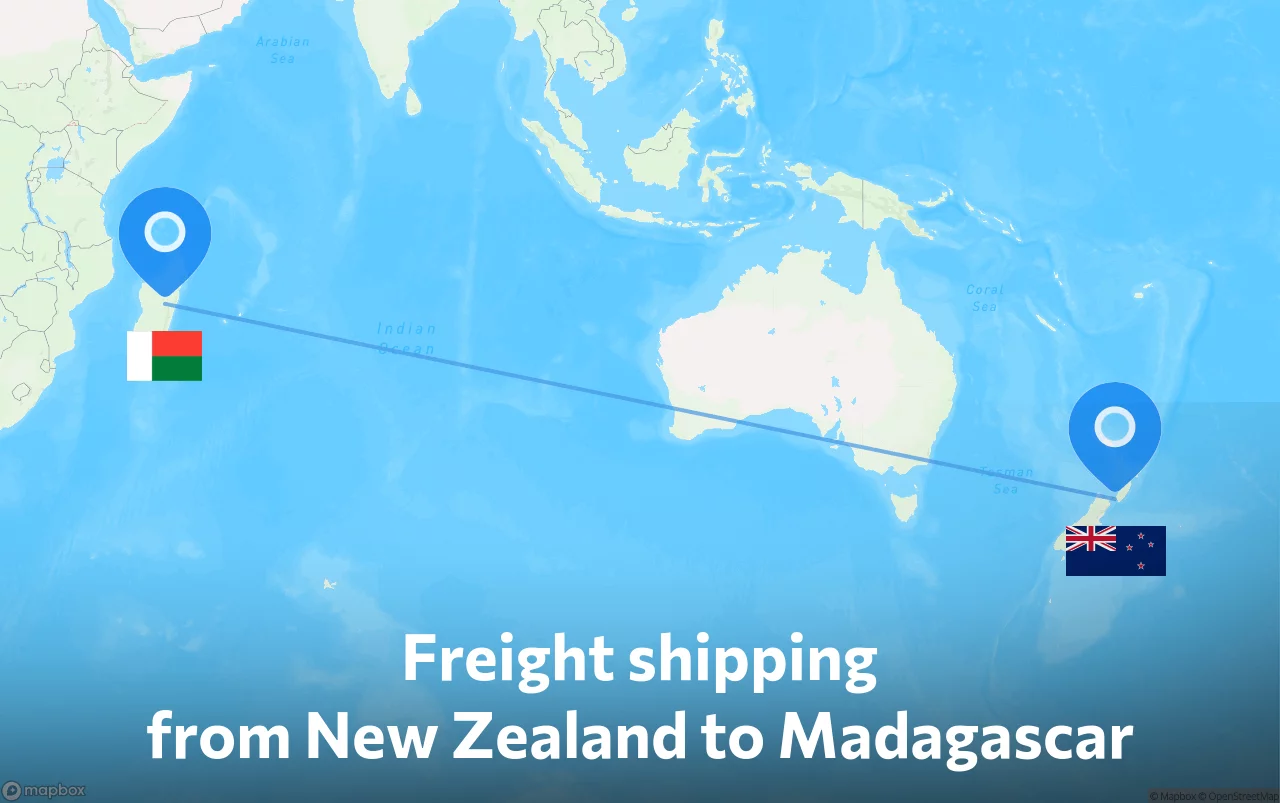 Shipping route from New Zealand to Madagascar