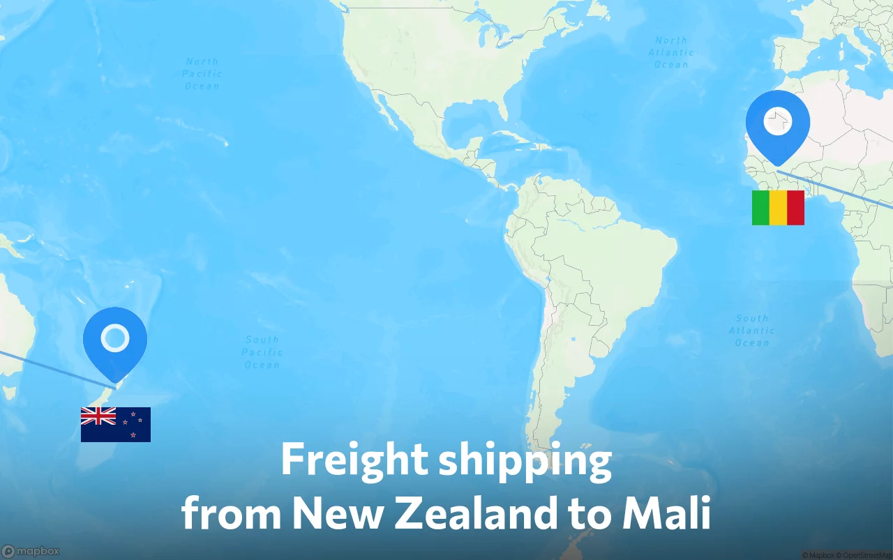 Shipping route from New Zealand to Mali