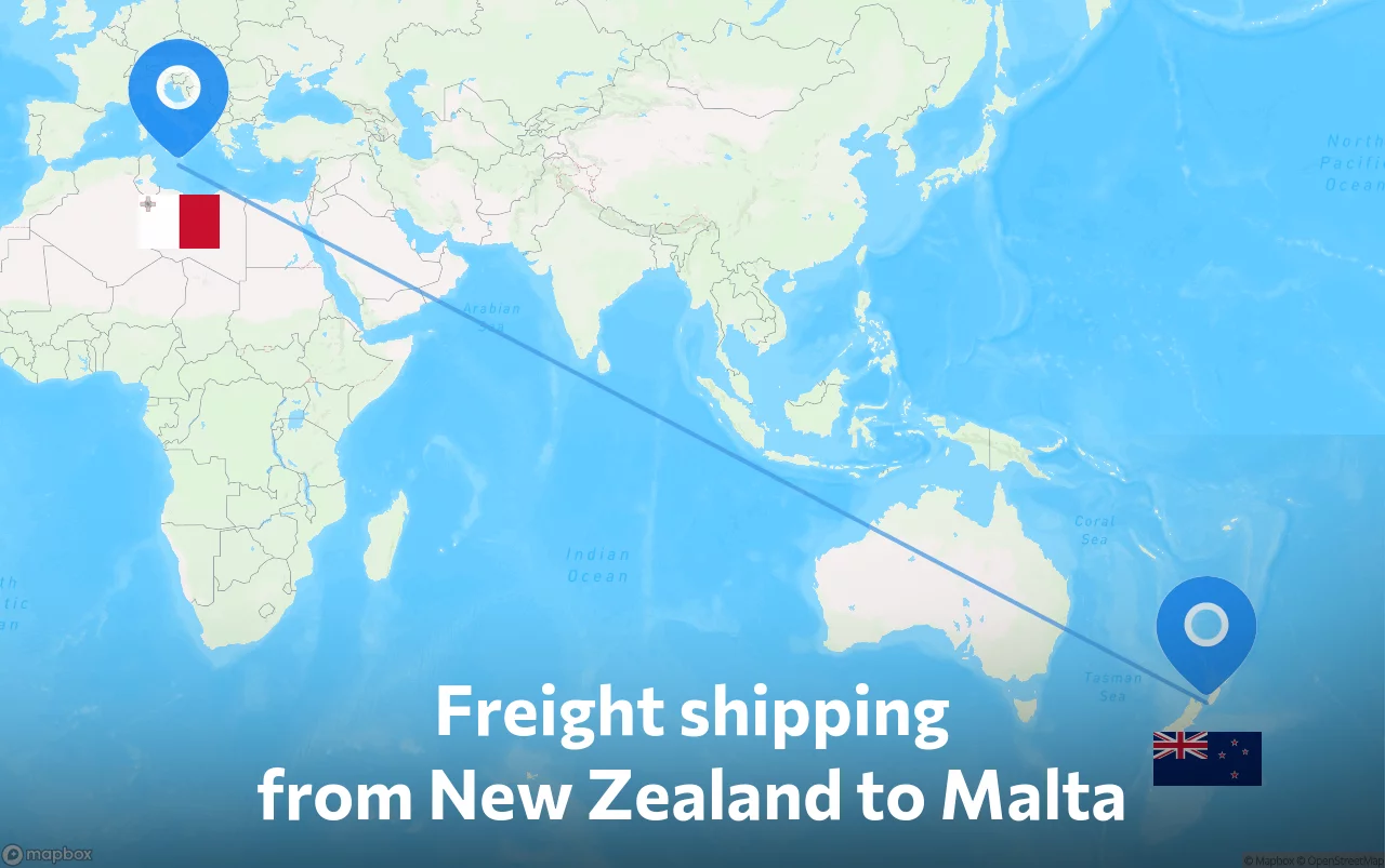Shipping route from New Zealand to Malta