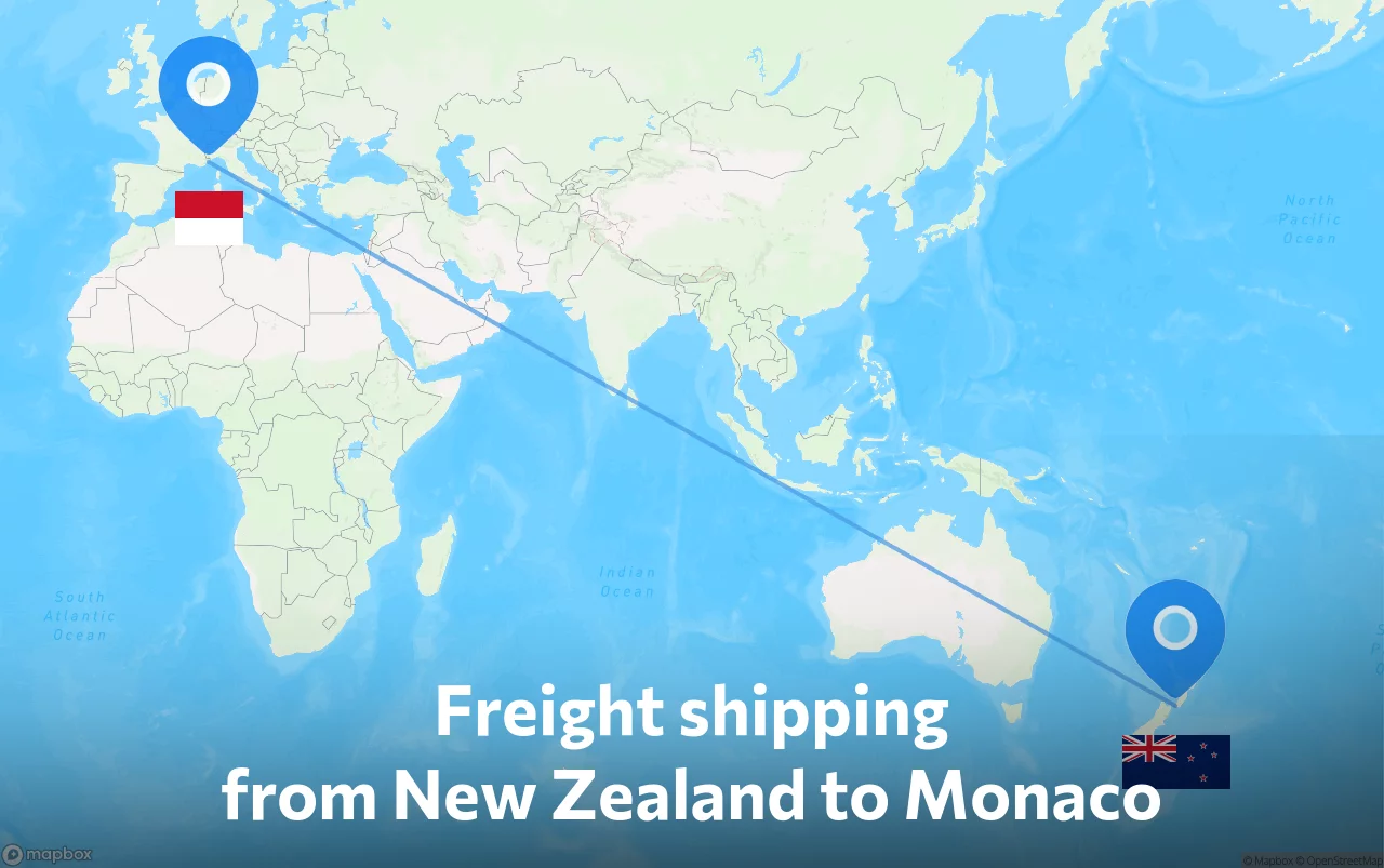 Shipping route from New Zealand to Monaco