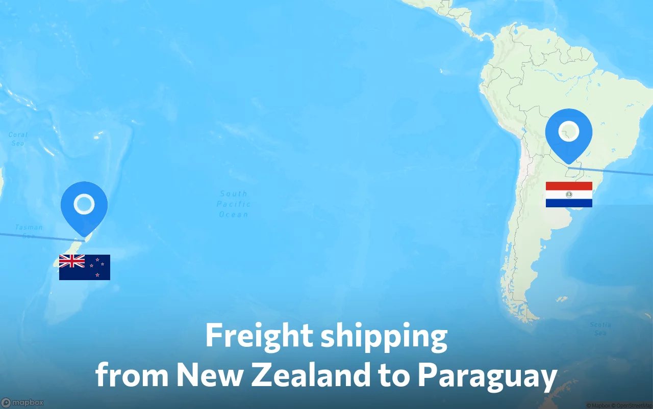Shipping route from New Zealand to Paraguay