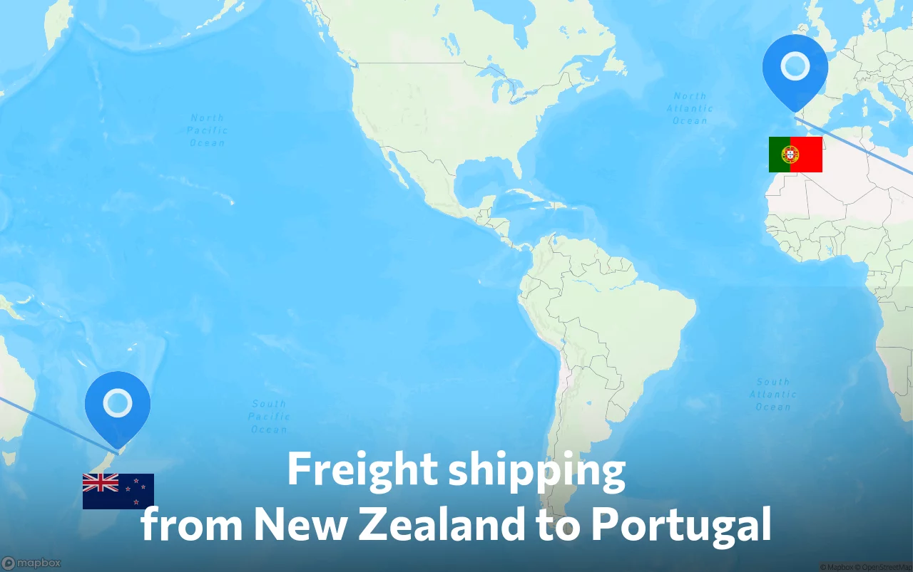 Shipping route from New Zealand to Portugal