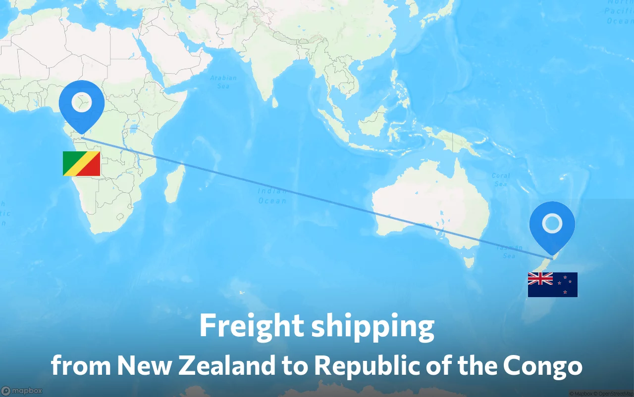 Shipping route from New Zealand to Republic of the Congo