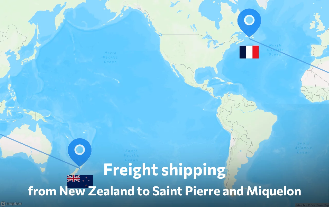 Shipping route from New Zealand to Saint Pierre and Miquelon