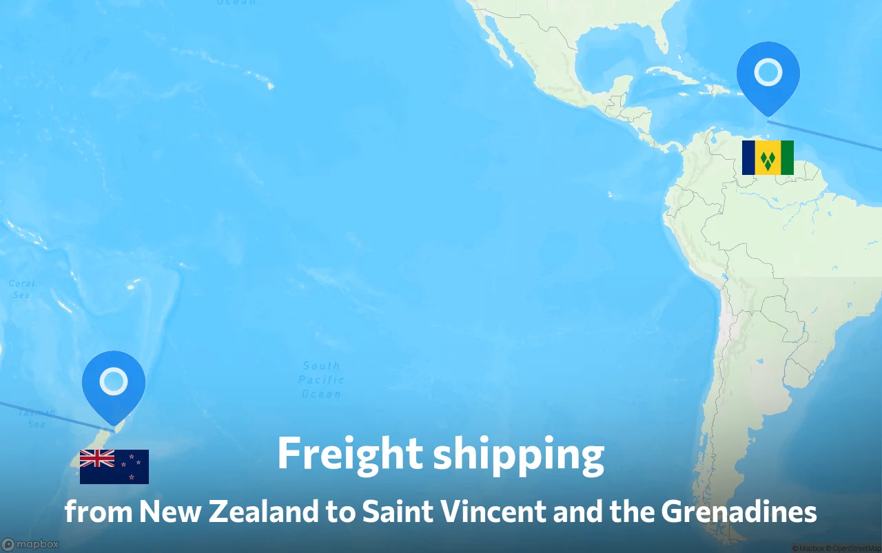Shipping route from New Zealand to Saint Vincent and the Grenadines