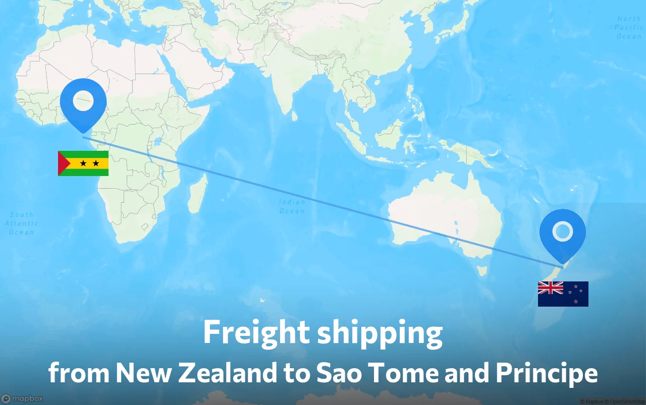 Shipping route from New Zealand to Sao Tome and Principe