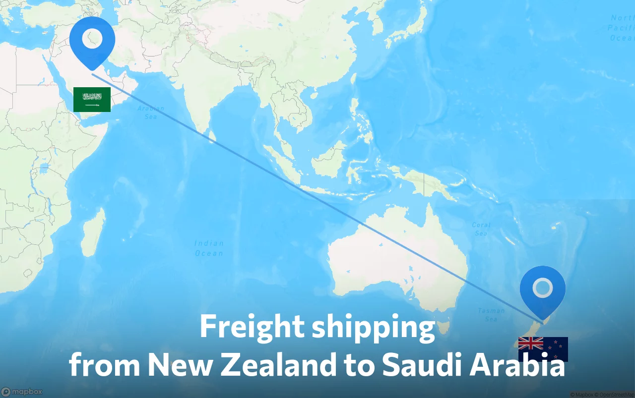 Shipping route from New Zealand to Saudi Arabia