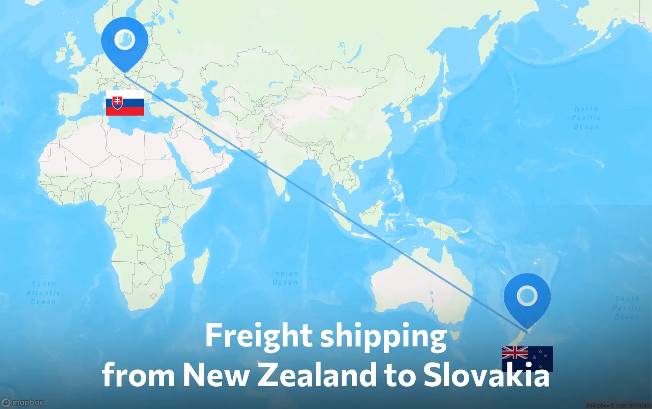 Shipping route from New Zealand to Slovakia