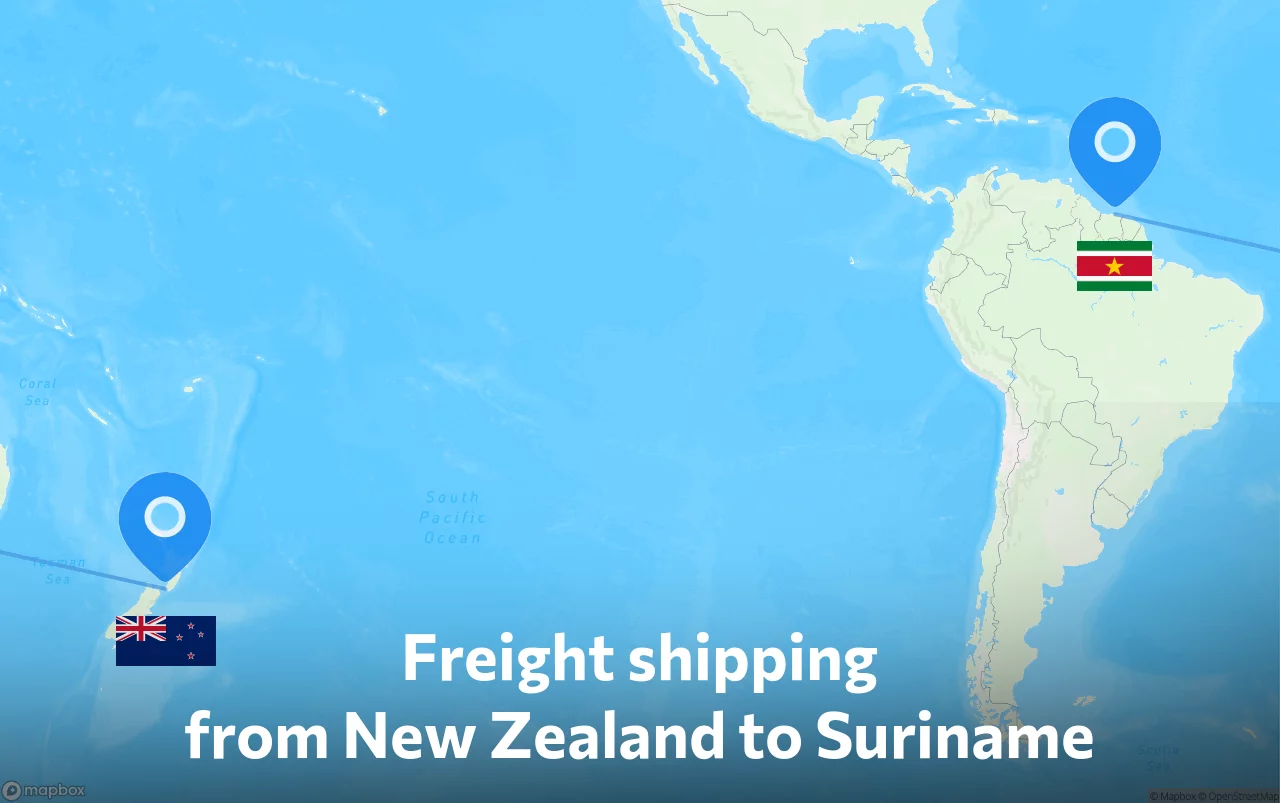 Shipping route from New Zealand to Suriname