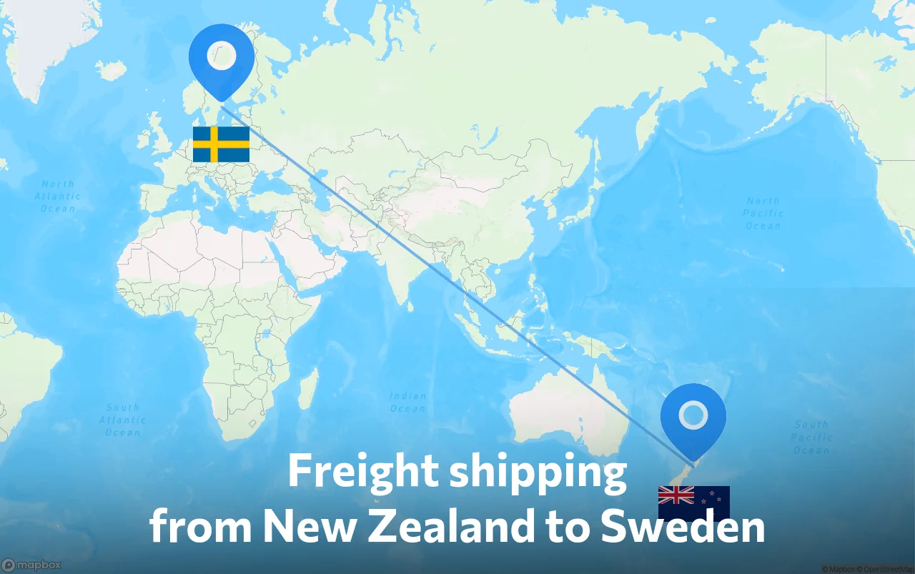 Shipping route from New Zealand to Sweden