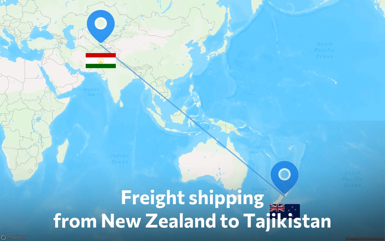 Shipping route from New Zealand to Tajikistan