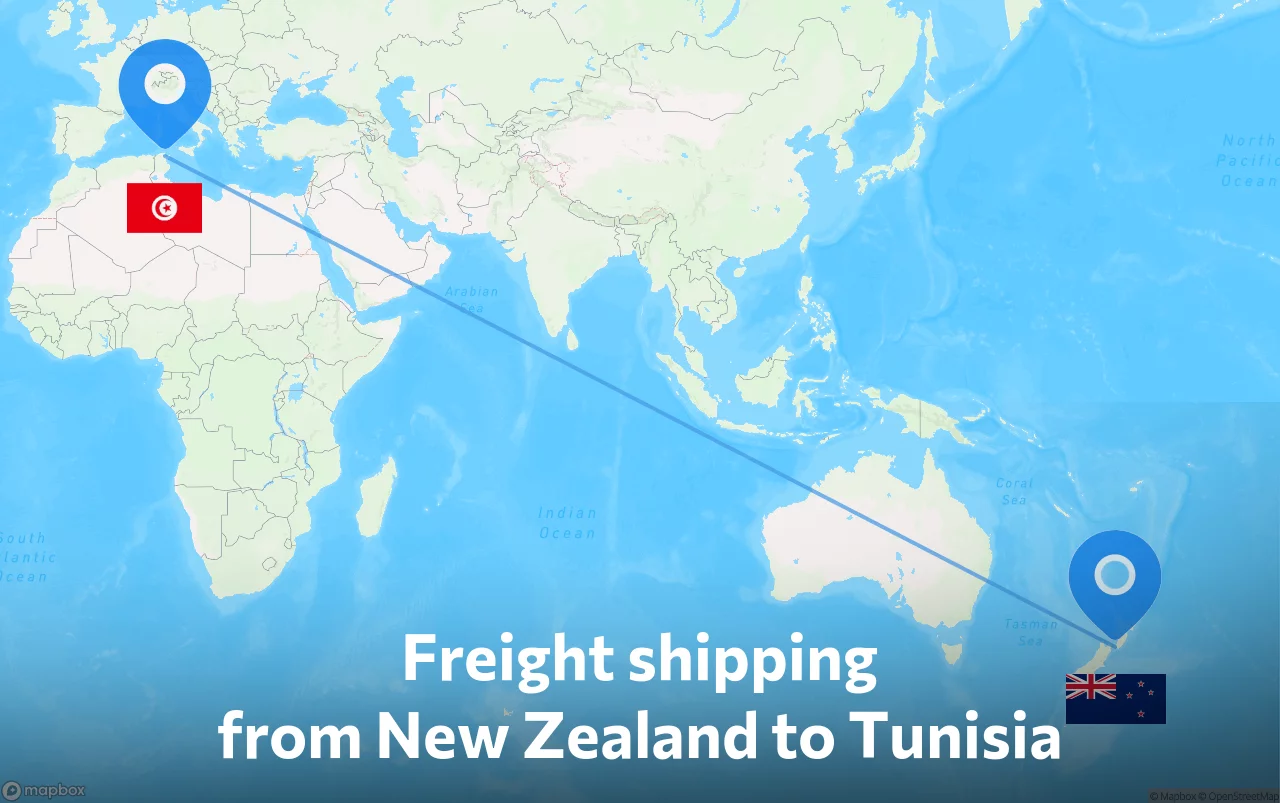 Shipping route from New Zealand to Tunisia