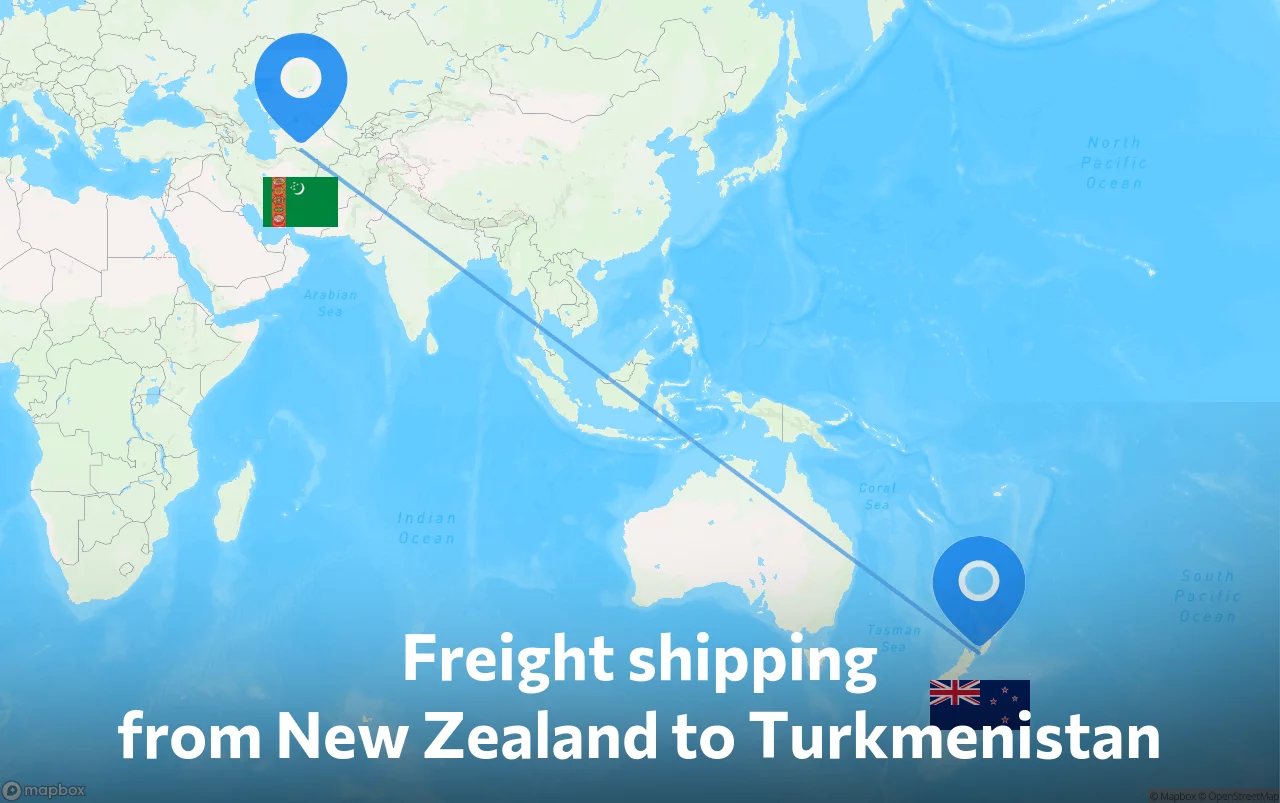Shipping route from New Zealand to Turkmenistan