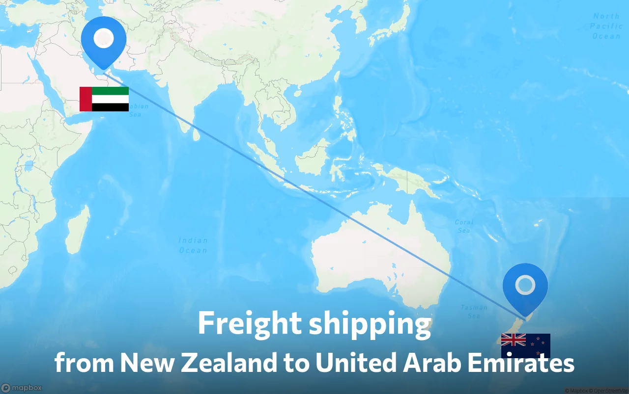 Shipping route from New Zealand to United Arab Emirates