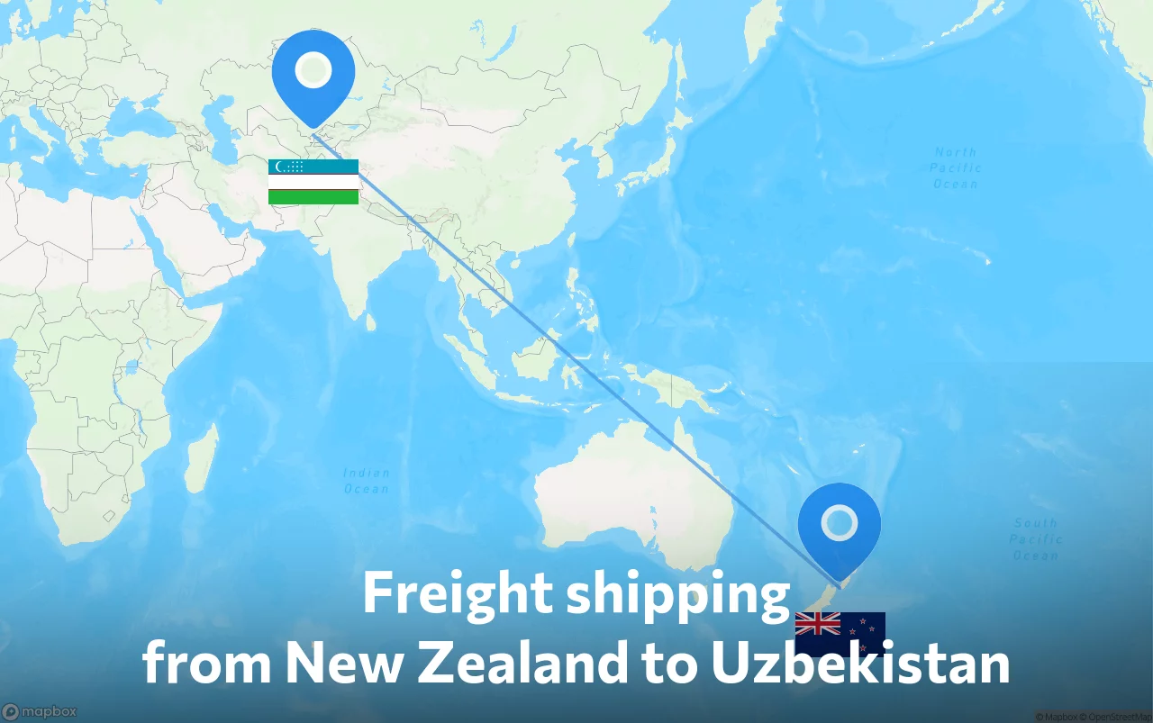 Shipping route from New Zealand to Uzbekistan