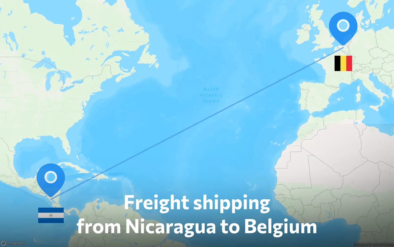 Shipping route from Nicaragua to Belgium