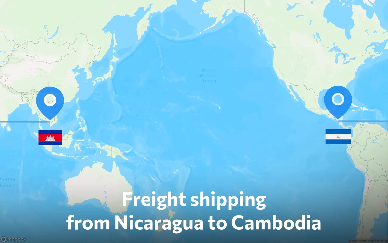 Shipping route from Nicaragua to Cambodia
